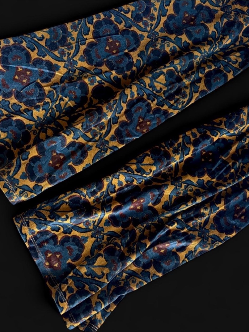 Free People Blue and Gold Floral Velvet Bell Bottom Pants - Picture 4 of 6